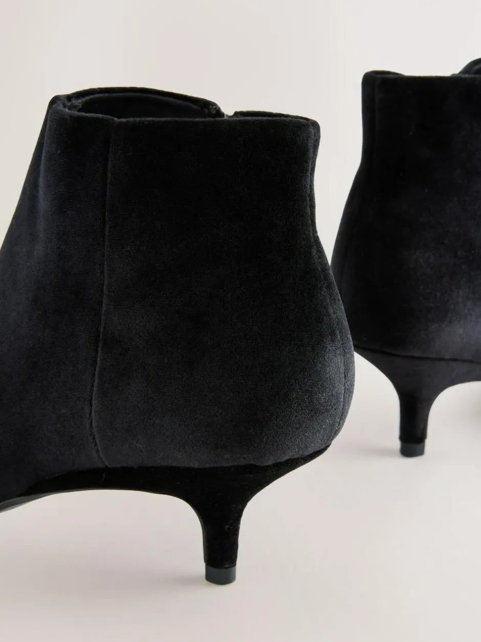 Next Forever Comfort® Kitten Heel Ankle Boots Black Velvet Clearance