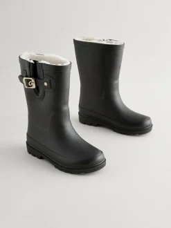 Next Warm Lined Buckle Wellies Black New