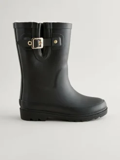Next Warm Lined Buckle Wellies Black New