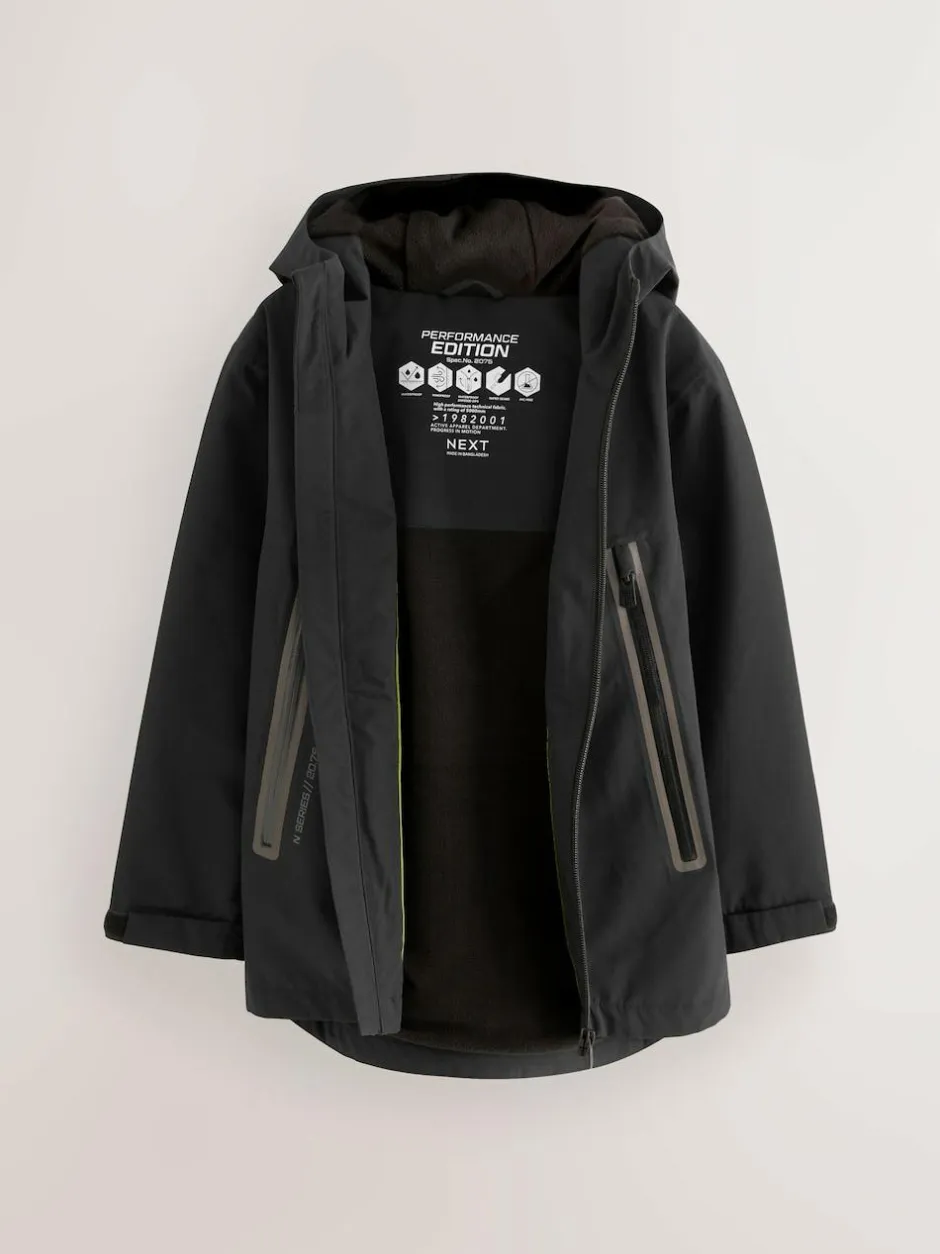 Next Black Waterproof Fleece Lined Hooded Jacket (3-16yrs) Best