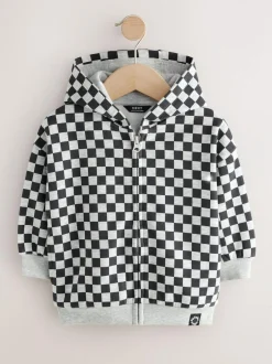 Next Black White Checkerboard Zip Through Hoodie (3mths-7yrs) New