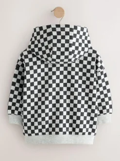 Next Black White Checkerboard Zip Through Hoodie (3mths-7yrs) New