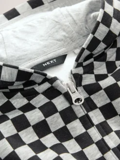 Next Black White Checkerboard Zip Through Hoodie (3mths-7yrs) New