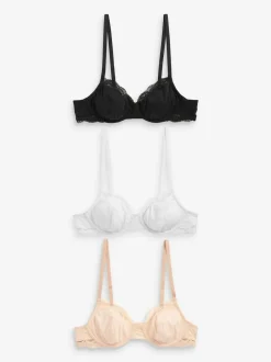 Next Black/ White/Pastel Rose Nude Non Pad Balcony Cotton Blend Ultimate Comfort Bras 3 Pack Hot