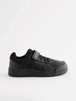 Next Black Wide Fit (G) 1 Strap Elastic Lace School Trainers