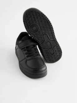 Next Black Wide Fit (G) 1 Strap Elastic Lace School Trainers