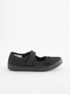 Next Black Wide Fit (G) Butterfly Embroidered School Plimsoll Shoes Outlet