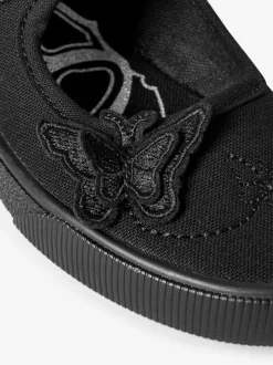 Next Black Wide Fit (G) Butterfly Embroidered School Plimsoll Shoes Outlet