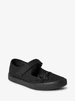 Next Black Wide Fit (G) Butterfly Embroidered School Plimsoll Shoes Outlet