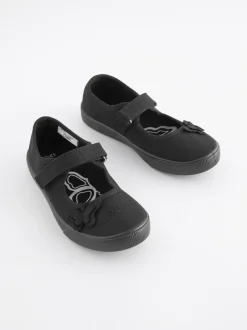 Next Black Wide Fit (G) Butterfly Embroidered School Plimsoll Shoes Outlet
