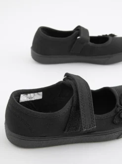 Next Black Wide Fit (G) Butterfly Embroidered School Plimsoll Shoes Outlet