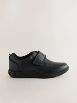 Next Black Wide Fit (G) Leather 1 Strap Touch Fastening School Shoes Clearance