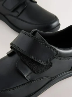 Next Black Wide Fit (G) Leather 1 Strap Touch Fastening School Shoes Clearance