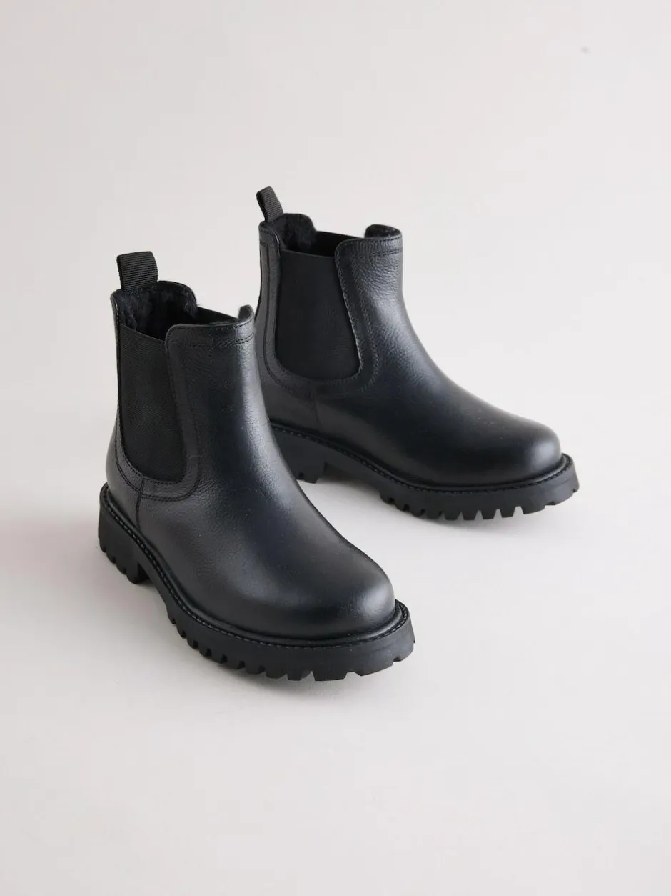 Next Wide Fit (G) Leather Warm Lined Chelsea Boots Black Hot