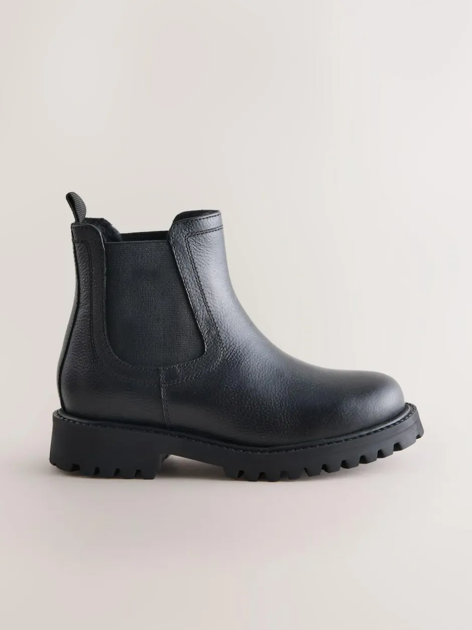 Next Wide Fit (G) Leather Warm Lined Chelsea Boots Black Hot
