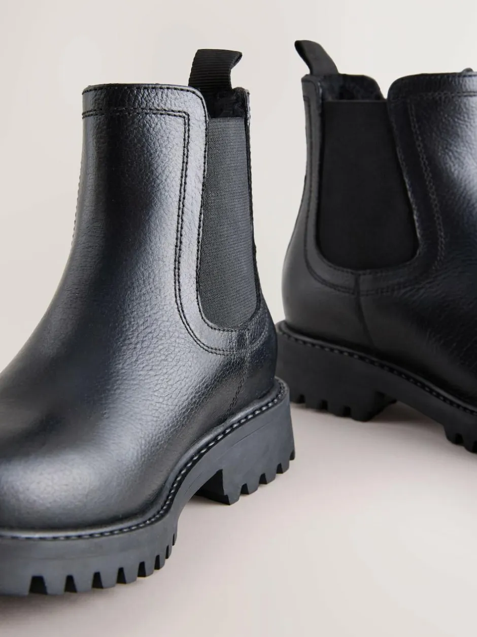 Next Wide Fit (G) Leather Warm Lined Chelsea Boots Black Hot