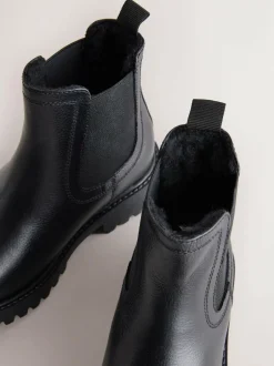 Next Wide Fit (G) Leather Warm Lined Chelsea Boots Black Hot