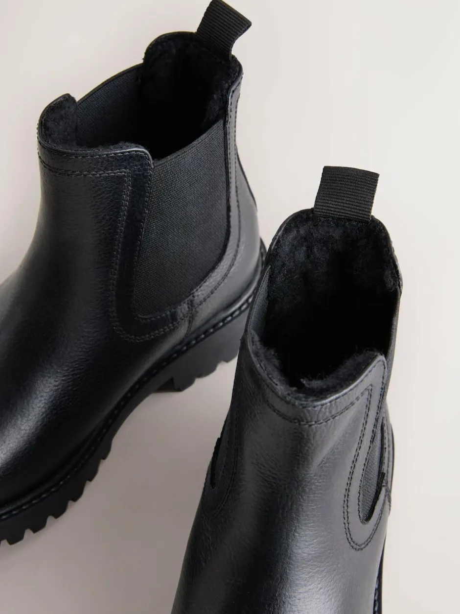 Next Wide Fit (G) Leather Warm Lined Chelsea Boots Black Hot