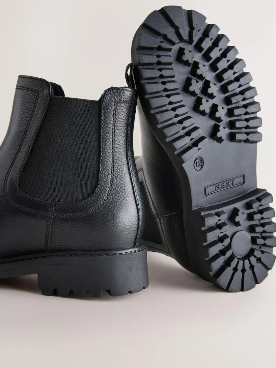 Next Wide Fit (G) Leather Warm Lined Chelsea Boots Black Hot