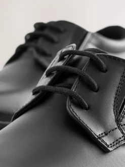 Next Black Wide Fit (G) School Leather Lace-Up Shoes Hot