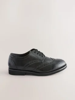 Next Wide Fit (G) Smart Leather Brogue Shoes Black Sale