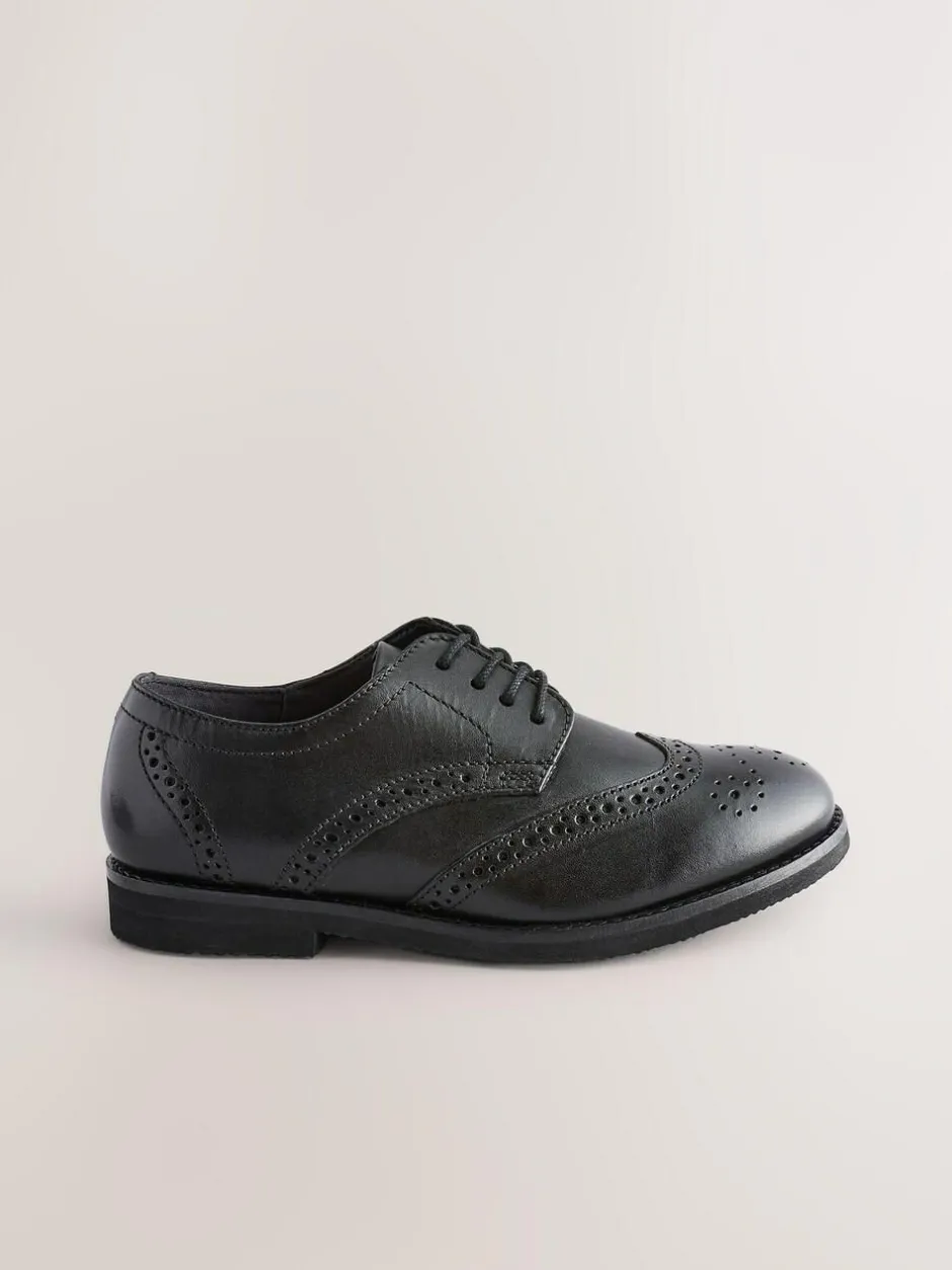 Next Wide Fit (G) Smart Leather Brogue Shoes Black Sale