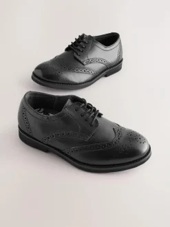 Next Wide Fit (G) Smart Leather Brogue Shoes Black Sale