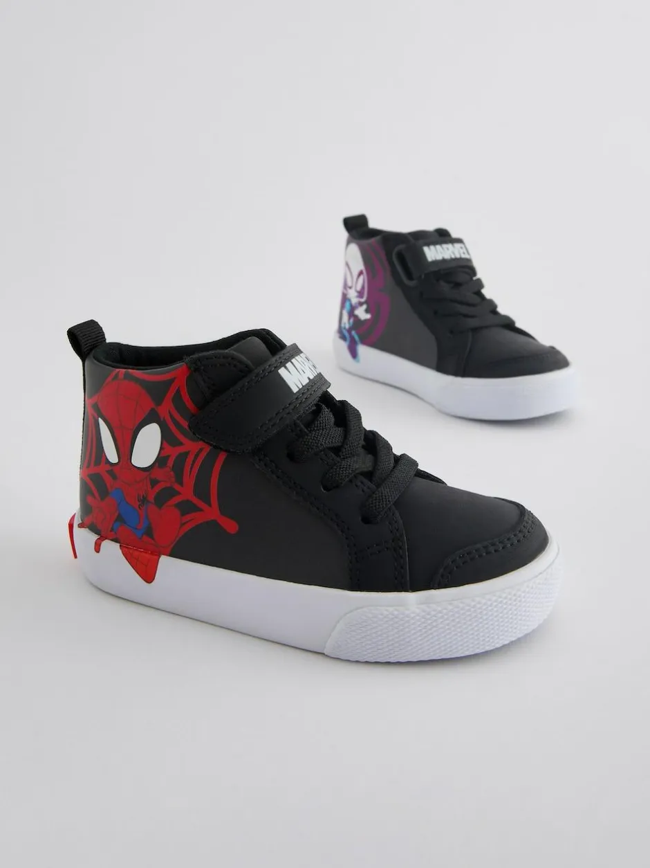 Next Black Wide Fit (G) Spidey and Friends Elastic Lace Touch Fastening Boots Hot