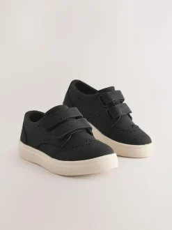 Next Wide Fit (G) Touch Fastening Brogue Shoes Black Sale