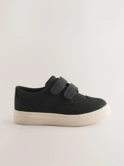 Next Wide Fit (G) Touch Fastening Brogue Shoes Black Sale