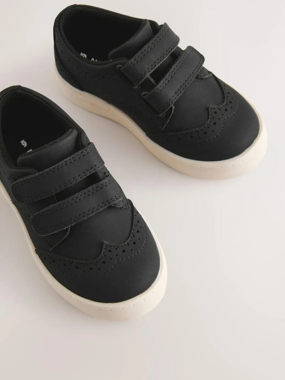 Next Wide Fit (G) Touch Fastening Brogue Shoes Black Sale