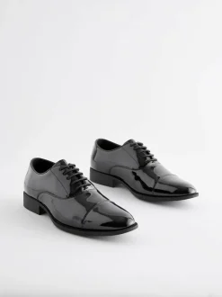Next Black Wide Fit Patent Oxford Toe Cap Shoes Discount