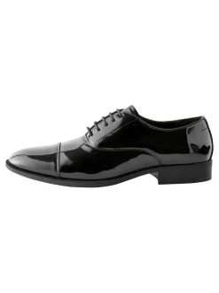 Next Black Wide Fit Patent Oxford Toe Cap Shoes Discount