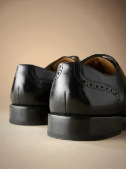 Next Wide Fit Signature Italian Leather Wingcap Brogue Shoes Black Discount