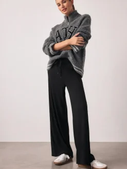 Next Wide Leg Jersey Joggers Black Sale