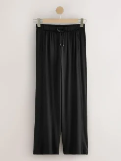 Next Wide Leg Jersey Joggers Black Sale