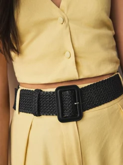Next Black Wide Raffia Effect Belt Discount