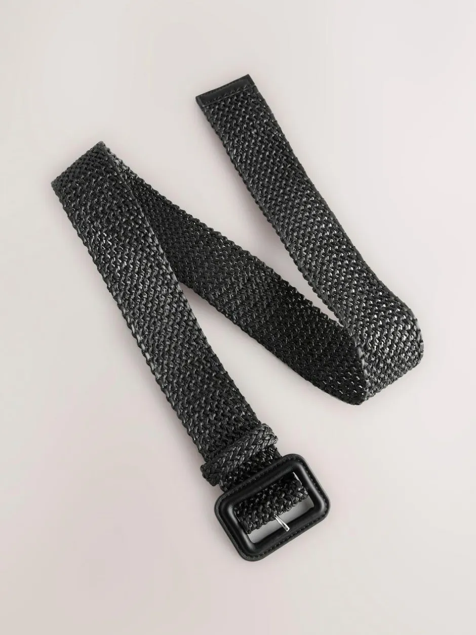 Next Black Wide Raffia Effect Belt Discount