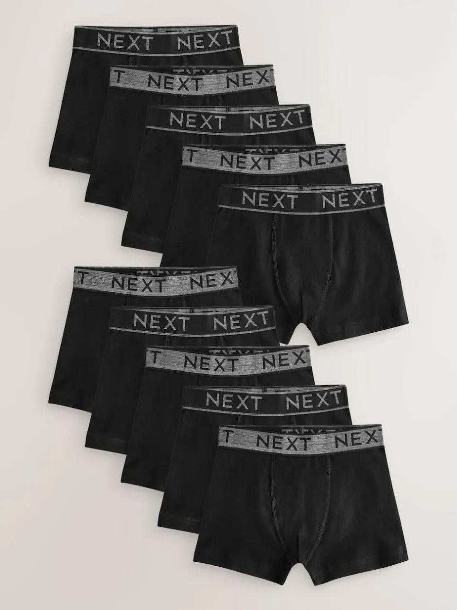 Next Black with Grey Waistband Trunks 10 Pack (1.5-16yrs) Clearance