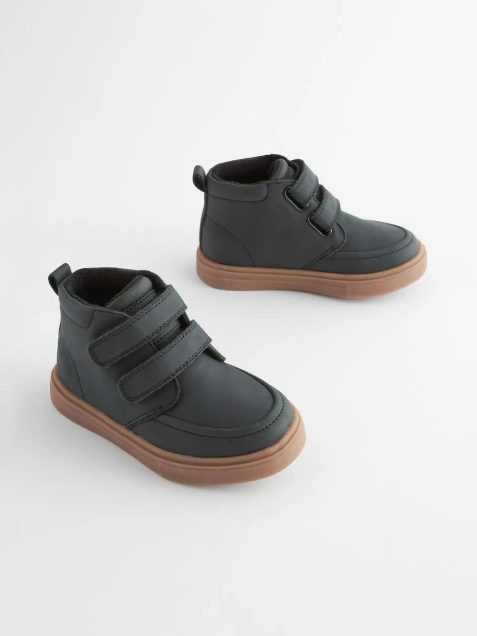 Next Wide Fit (G) Warm Lined Touch Fastening Boots Black with Gum Sole Sale