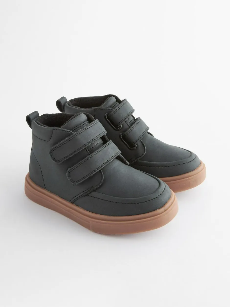 Next Wide Fit (G) Warm Lined Touch Fastening Boots Black with Gum Sole Sale