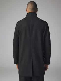 Next Wool Blend Mock Gilet Herringbone Padded Coat Black Discount
