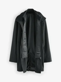Next Wool Blend Mock Gilet Herringbone Padded Coat Black Discount