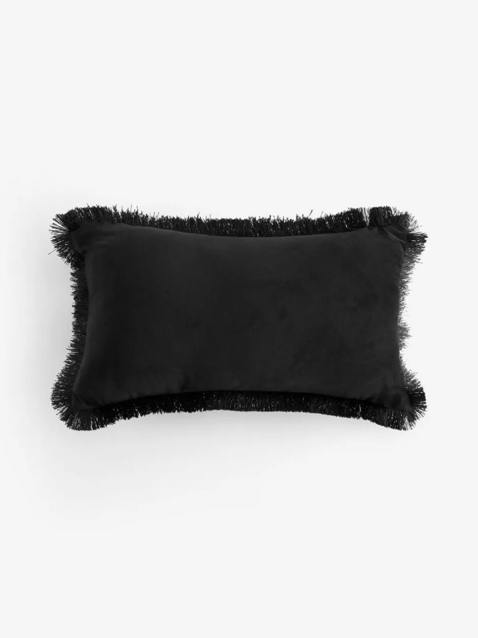 Next Black/Animal 50 x 30cm Velvet Faux Leopard Print Fringe Cushion