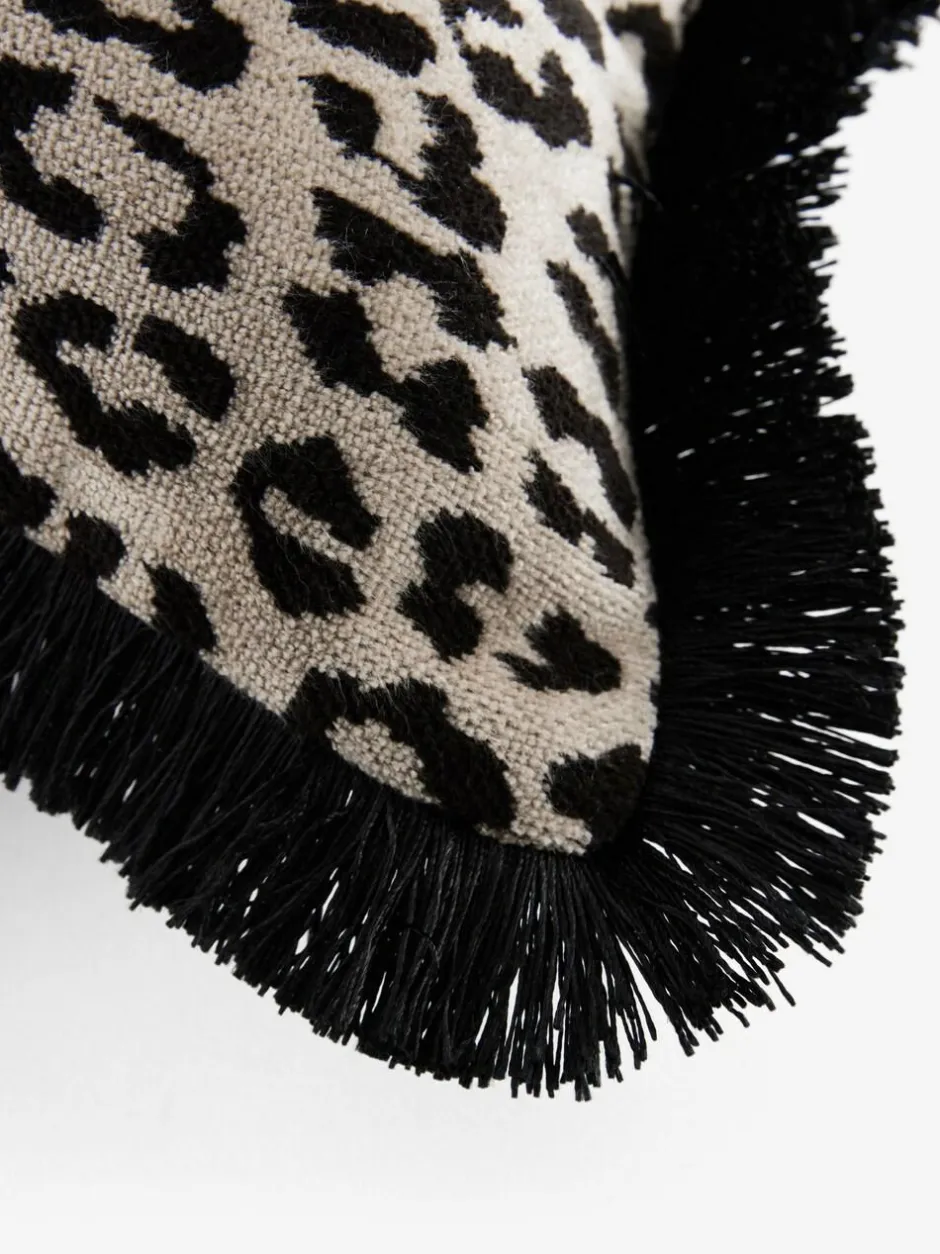 Next Black/Animal 50 x 30cm Velvet Faux Leopard Print Fringe Cushion