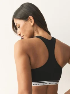 Next Black/Black/Grey/White Ultimate Comfort Cotton Logo Crop Bras 4 Pack New