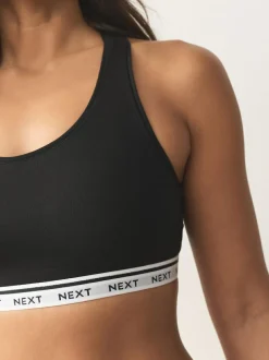 Next Black/Black/Grey/White Ultimate Comfort Cotton Logo Crop Bras 4 Pack New