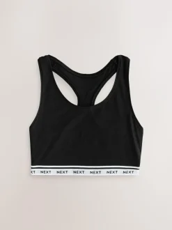 Next Black/Black/Grey/White Ultimate Comfort Cotton Logo Crop Bras 4 Pack New
