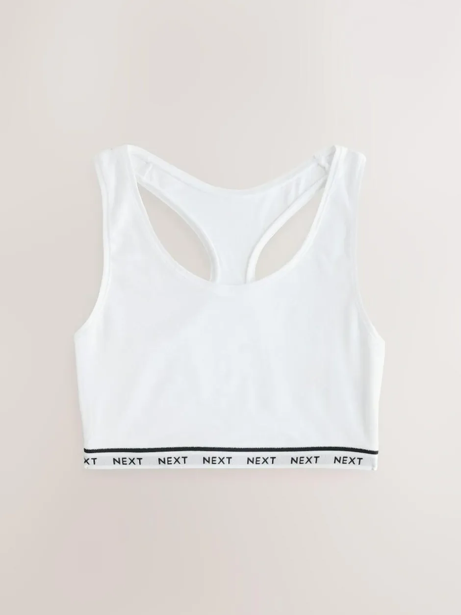 Next Black/Black/Grey/White Ultimate Comfort Cotton Logo Crop Bras 4 Pack New