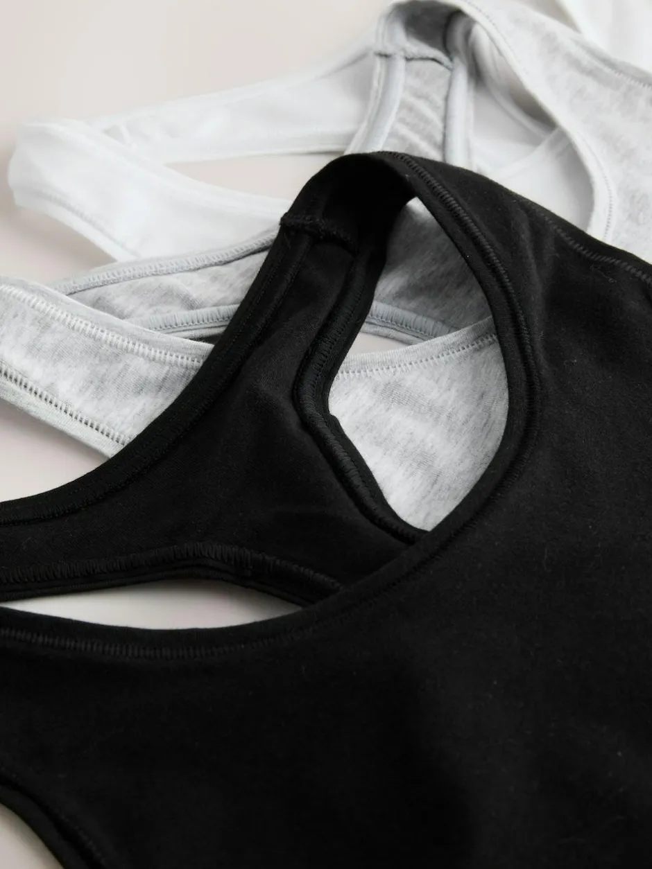 Next Black/Black/Grey/White Ultimate Comfort Cotton Logo Crop Bras 4 Pack New